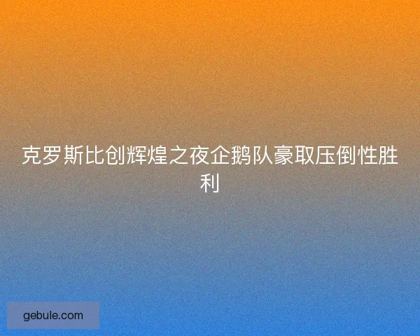 克罗斯比创辉煌之夜企鹅队豪取压倒性胜利