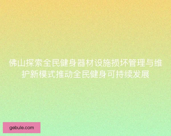 佛山探索全民健身器材设施损坏管理与维护新模式推动全民健身可持续发展